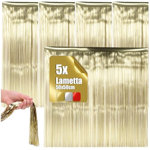 com-four® 5X Lametta - Goldfarbene Lametta Girlande für Weihnachten...