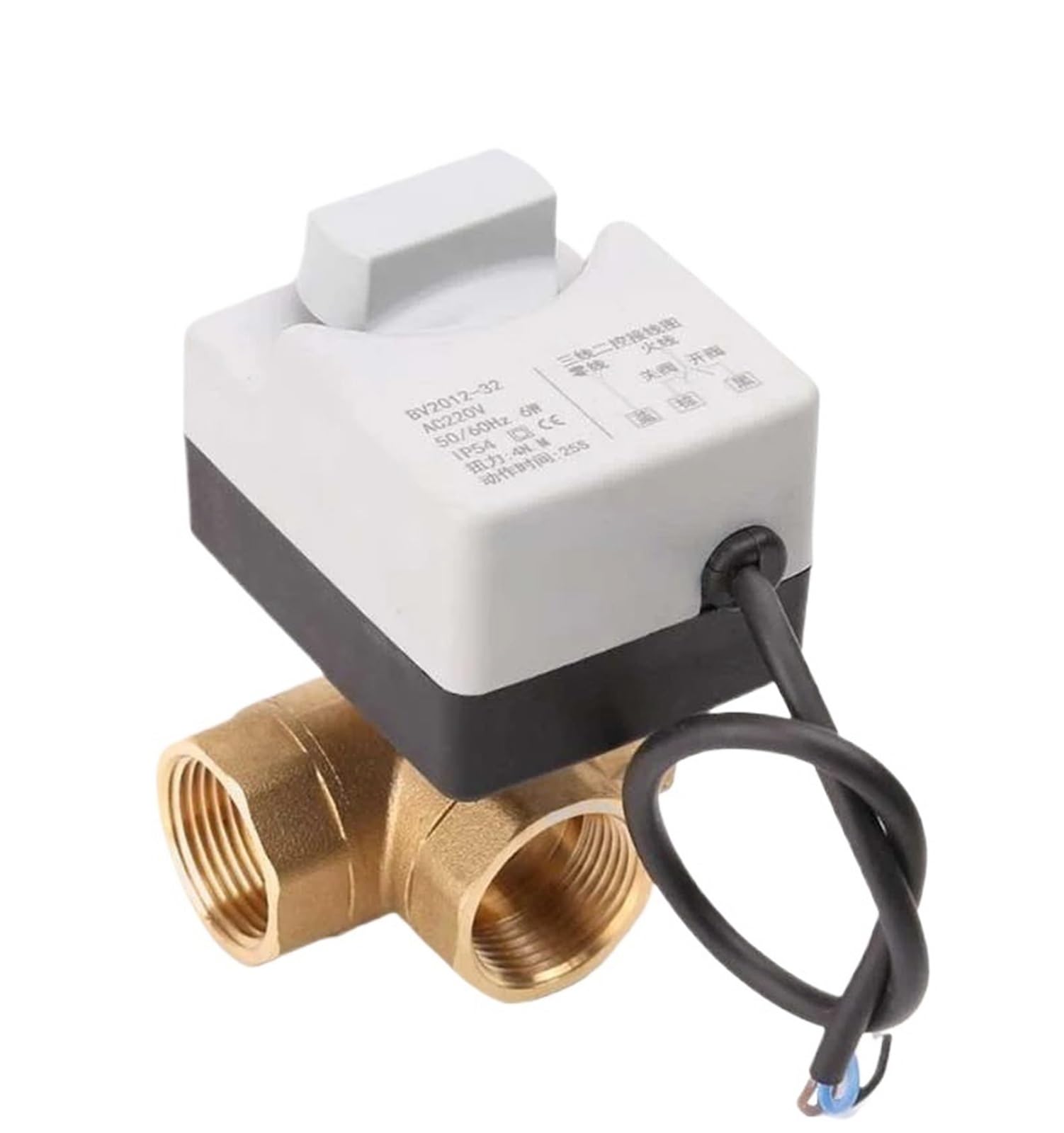 Vanne À Bille Motorisée 3 Voies 3 Fils 2 Commandes En Laiton 12V 24V 220V DN15 DN20 DN25 DN40 Avec Interrupteur Manuel(24VDC DN15)