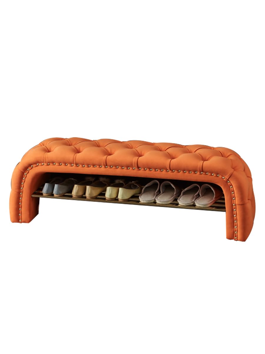 Banc de canapé haut de gamme en velours, tabouret à langer raffiné pour dressing moderne