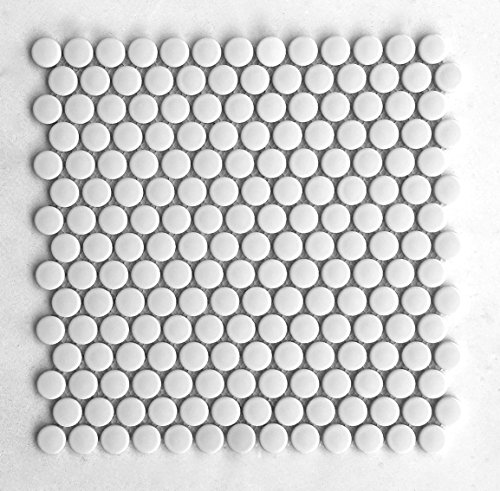 3/4x3/4 White Penny Round Glossy Finish Porcelain Mosaic Tile Walls Floors Backsplashes