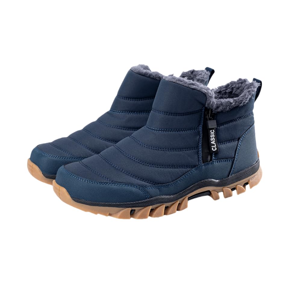 Men's Slip On Snow Boots with Warm Plush Lining, Comfy Non Slip Durable Thermal Side Zipper Design Shoes, Men's Winter Footwear