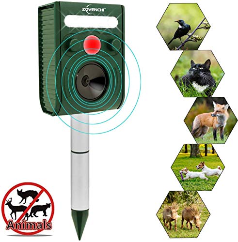 ZOVENCHI Ultrasonic Animal Repeller, Solar Ultrasonic Animal Scarer Support Cable Charging,Waterproof Wild...