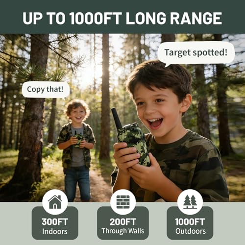 Image of Video Walkie Talkies for Kids, 2 Pack Camo 2 Way Radio Toys for 3-12 Year Old Boys, Long Range Handheld Walkie Talkie for Outdoor Camping Hiking, Best Birthday Gifts (Camo Green)