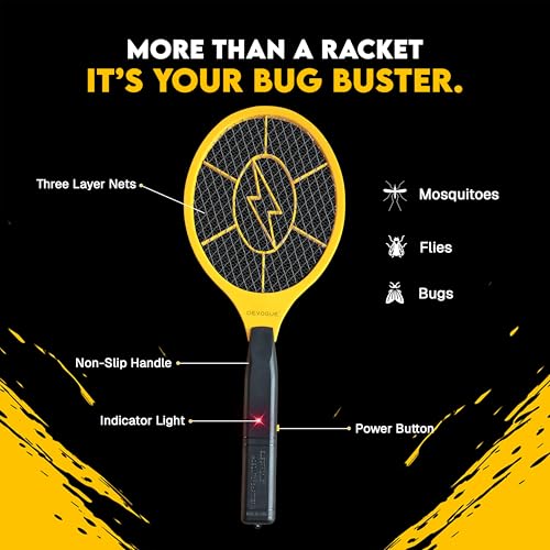 Image of DEVOGUE Pack of 2 Electric Fly Swatter Bug Zapper Battery Operated Flies Killer Indoor & Outdoor Pest Control Mosquito and Insect Catcher Racket (Packing May Vary)