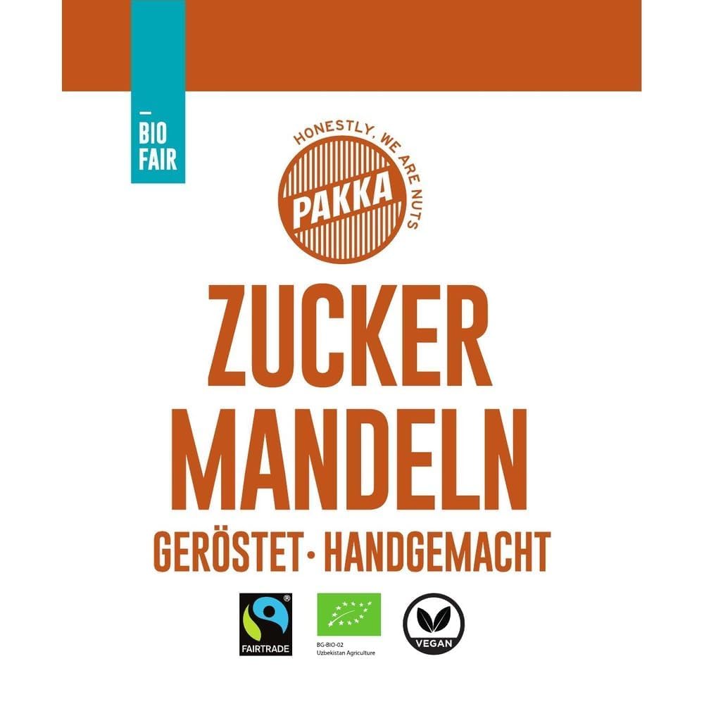 PAKKA - Bio Fairtrade Zuckermandeln geröstet 750gr, Öko kandierte gebrannte Zucker Mandeln - Navat, direkt aus Samarkand Usbekistan, vegan, Familienpackung, Value-Pack 0,75kg