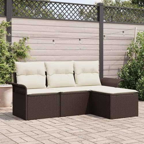 Solivagant Ensemble de canapé de Jardin 4 pcs Marron Poly rotin,(33 KG)