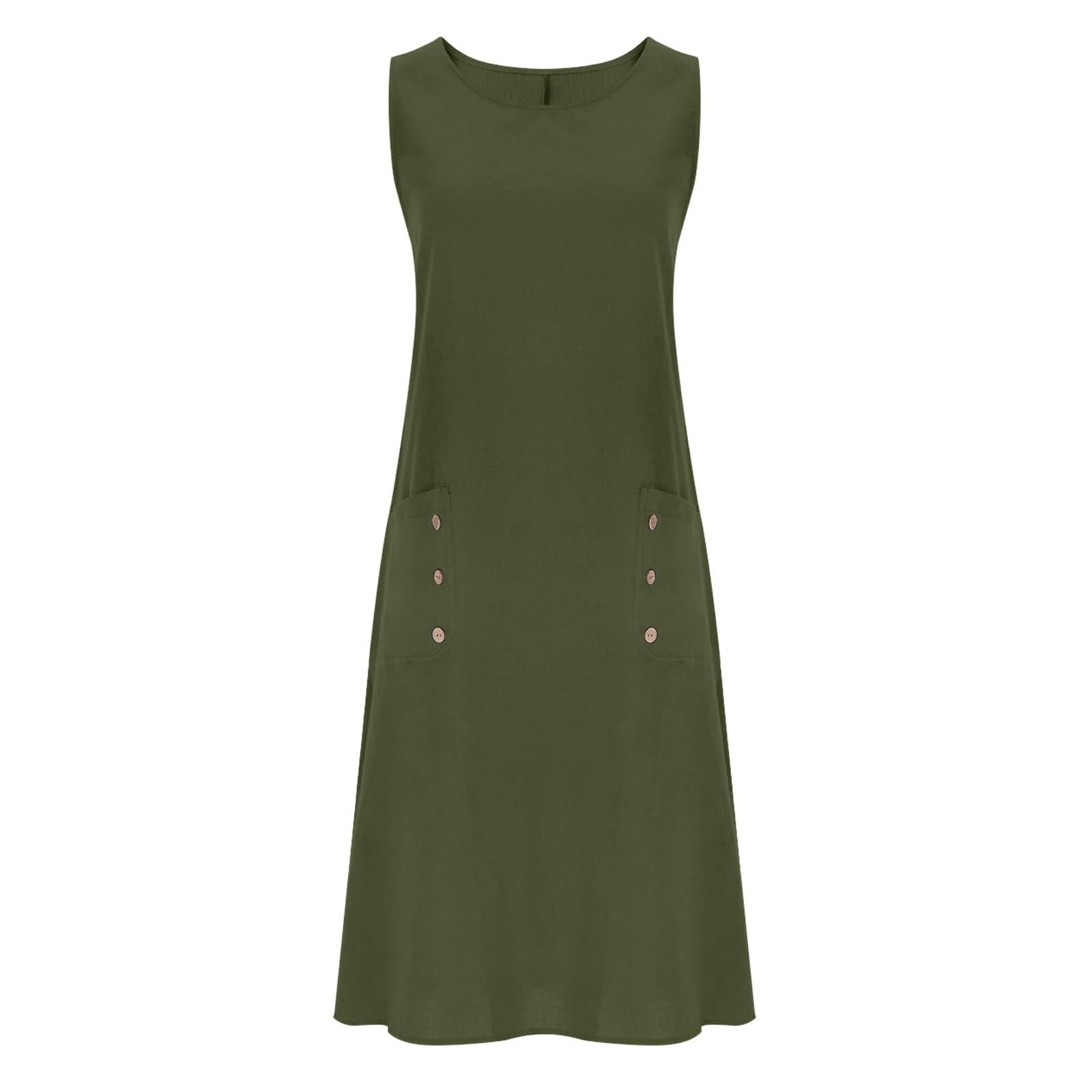 Generico Vestiti Donna Estivi Cotone e Lino Vestito Elegante Scollo Rotondo Casual Vestiti Manica Corta Traspirante Abito Largo con Tasche Abiti Mare Tinta Unita Fluidi Abito Curvy da Spiaggia