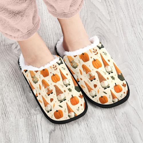 Retro Autumn Pumpkin Gnomes Slippers For Women Men Soft Memory Foam Non-Slip Hallowmas Winter Indoor House Shoes Travel Slipper4