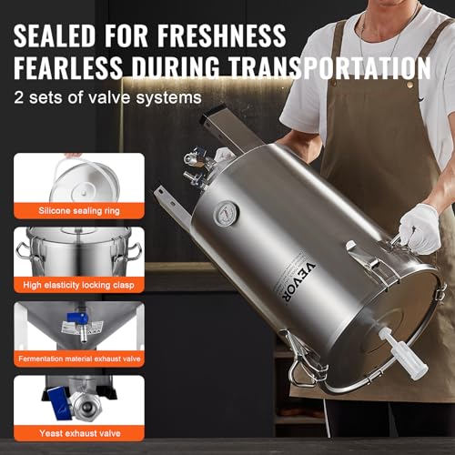 Image of VEVOR Fermentation tank 8 Gallon Stainless Steel Beer Brew Fermentor Brew Bucket Fermentor for Home Brewing with Conical Base Brewing Equipment