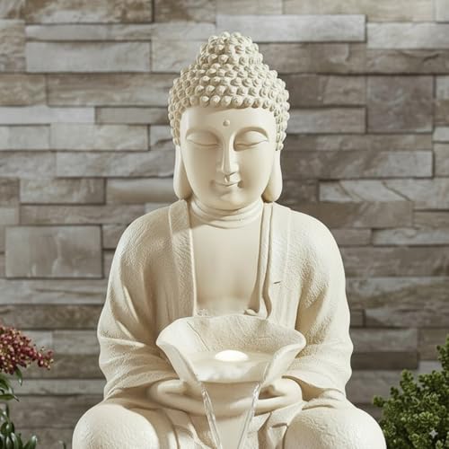 Image of Swarnhouse Decorative Water Fountain with LED Light, 2 Feet, Indoor Tabletop Waterfall for Home Office Garden (Cream)