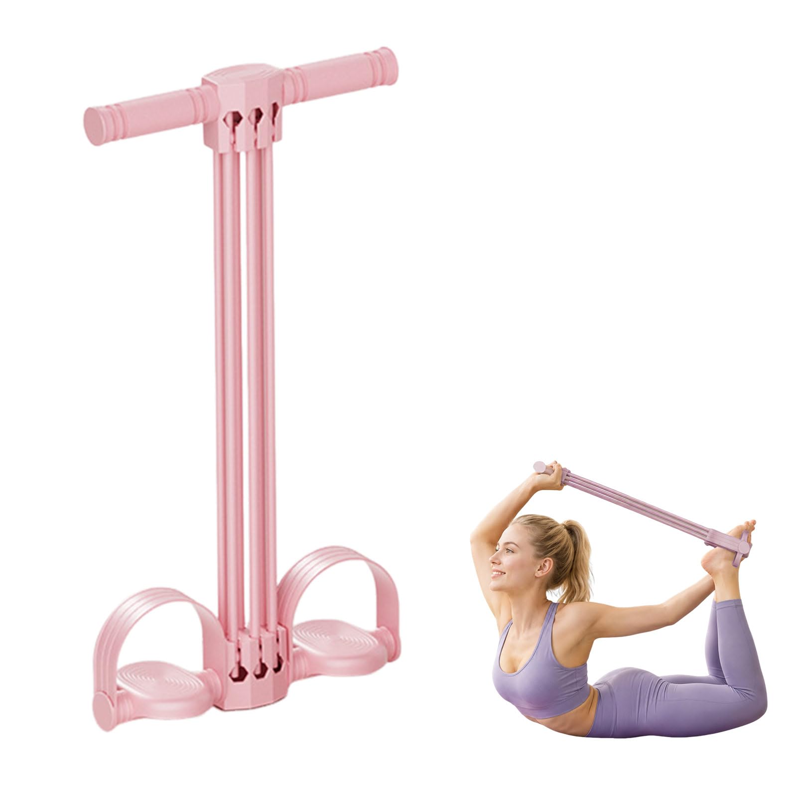 Multifunction Tension Rope,Foot Pedal Resistance Band,Workout Bands, 6-Tube Pedal Resistance Band Elastic Pull Yoga Tension Rope, for Abdomen/Waist/Arm/Leg Stretching Slimming Training (Pink)