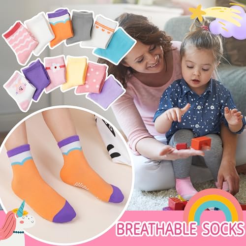 Image of Welwoos Baby Girls Toddlers Grips Socks 12 Pairs Kids Anti Slip Non Skid Animal Funny Cartoon Crew Breathable Cotton Socks