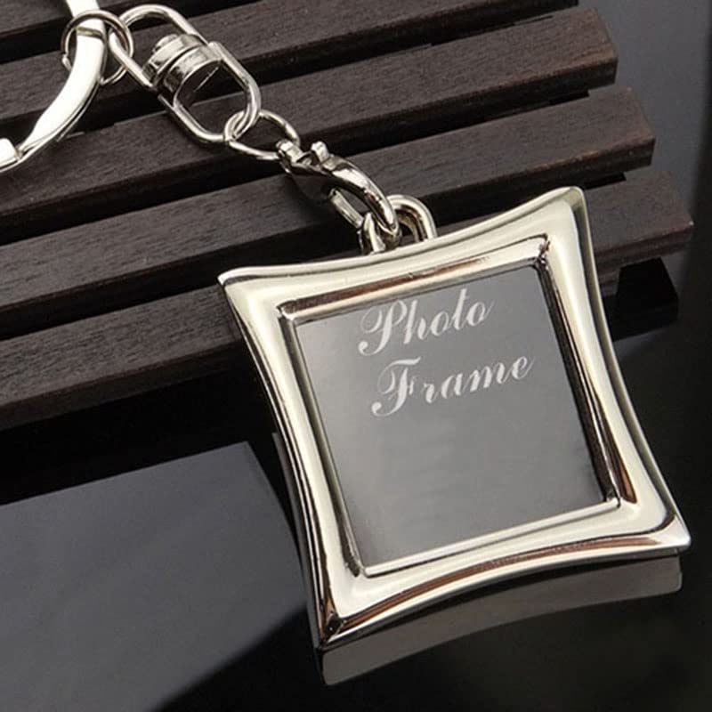 Bluelans Creative Mini Heart Square Round Oval Shape Insert Photo Frame Picture Frame Metal Photo Picture Holder with Keychain Keyring Square