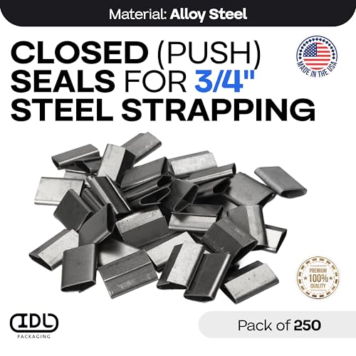 Image of IDL Packaging 3 /4 inch Closed (Push Type) Seals for Steel Strapping, Pack of 250 - USA-Made Sturdy Metal Clips for Securing Heavy Packaging & Pallet Banding - Superior Holding Power for Steel Banding Jobs