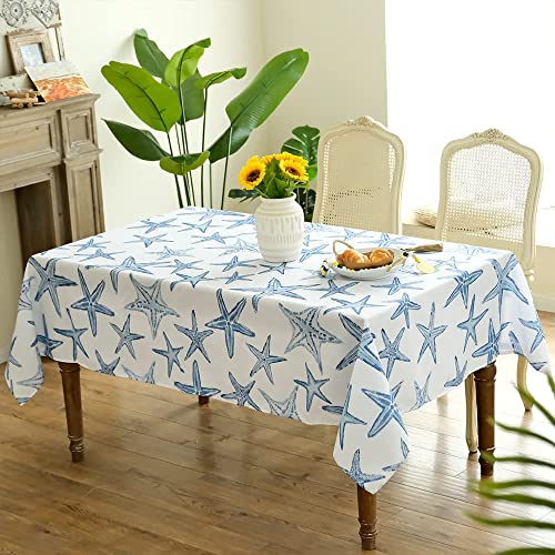 Geeory Summer Ocean Tablecloth Rectangle 60X84 Inch Blue Starfish Decorative Indoor Outdoor Table Cover Home Kitchen Dining Table Decor Gtc011-84 #TOP26