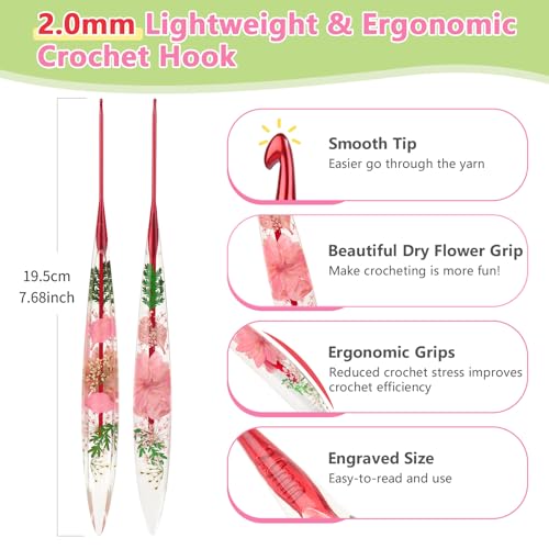 Image of Katech 2.0mm Crochet Hook for Arthritic Hands, Long Aluminum Inline Hooks