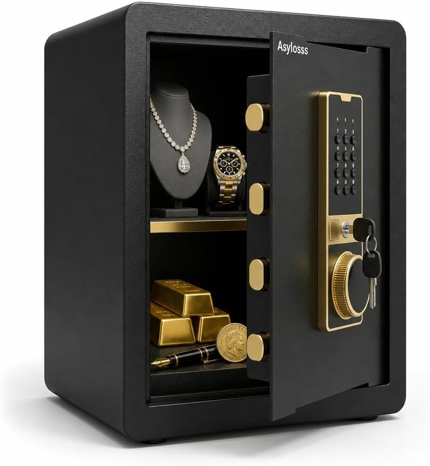 Asylosss 17.5" Tall Safe Box, 1.8 Cuft Fireproof Safe for Home, Anti-Theft Security Home Safe with Programmable Keypad Spare Keys, Digital Safety Box for Money Jewelry Documents