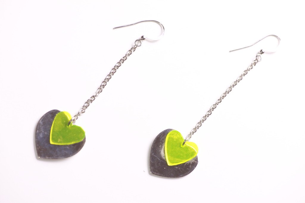 Love Struck Neon Green And Chrome Love Heart Chrome Chain