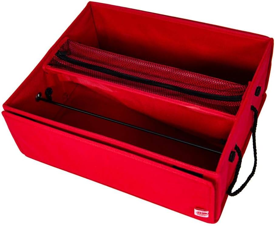 [Ribbons Storage Box] - Holds Ribbon Rolls Size Small Through Extra Large | Ribbon Dispenser for Each Spool | Gift Wrap Accessories Pouch to Hold Scissors, Bows, Tape, and More (Red)