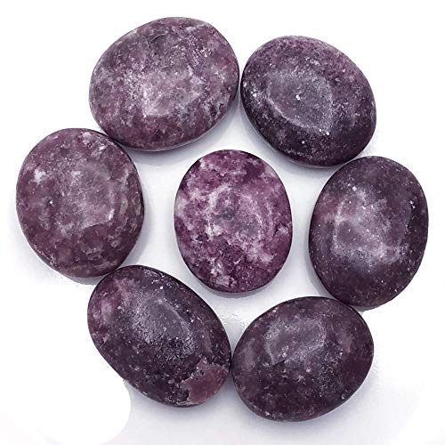 Amazing Gemstone Lepidolite Palm Stone - Pocket Massage Worry Stone for Natural Body Chakra Balancing, Reiki Healing and Crystal Grid