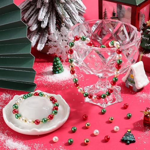 SOFPLATE 600pcs 4 Colors 8mm Imitation Pearl Beads Christmas Theme Acrylic Plastics Red Green Gold Dyed Faux Artificial Pearls Bulk for Jewellery Making DIY Holiday Necklaces Earrings - Image 4