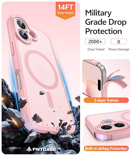 Image of FNTCASE for iPhone 16 Case: [Compatible with Magsafe] Translucent Matte Cases with [Full Camera Protection] [Screen Protector] Military Grade Shockproof Protective Phone Cover - Light Pink