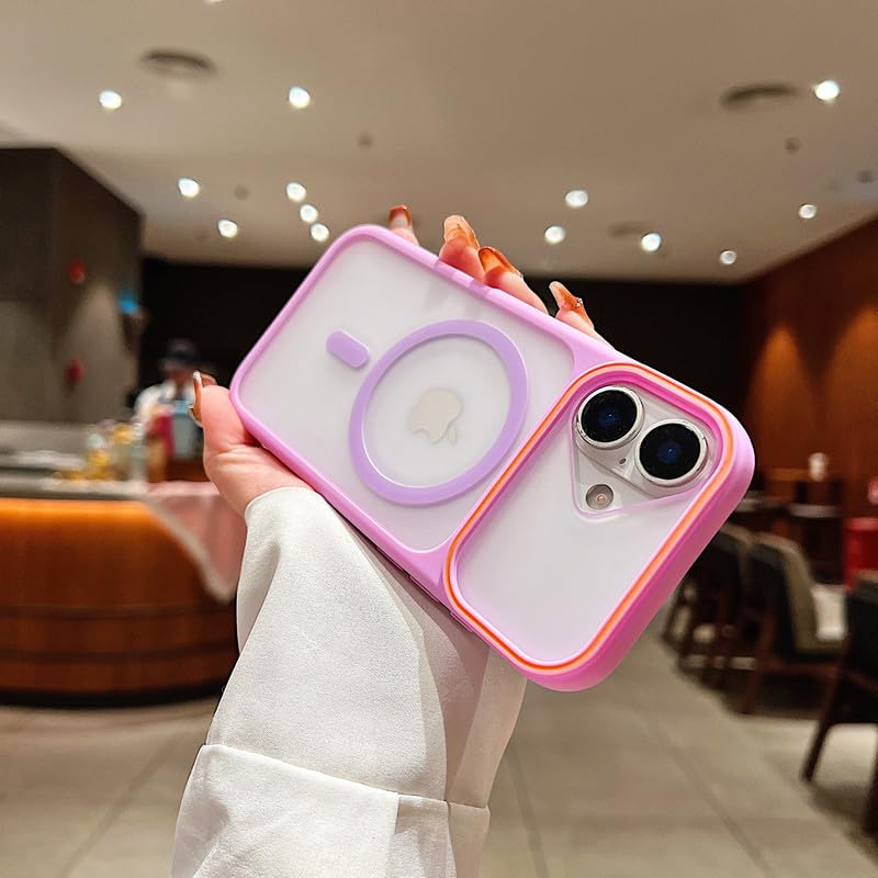 Image of LuxuryKase Frosted Clear MagSafe Case for iPhone 16 | Translucent Matte Back | Soft TPU Bumper + Hard PC Back | Raised Camera Protection | Wireless Charging Compatible - Purple