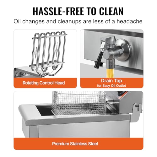 VEVOR kommerzielle Fritteuse, 1500 W elektrische Fritteuse mit Korb, 9 L Edelstahl Fritteuse mit Zeit- und Temperaturkontrolle, Überhitzungsschutz, Fritteuse für Küche Restaurant Café Bar – Bild 6
