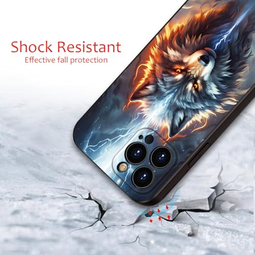Printed with Wolf for iPhone 16 pro max case, A Fusion of The Elements of Lightning and Flame Wolf Silicone Soft Shockproof Case - Lone King (A1-Wolfs-Anima)