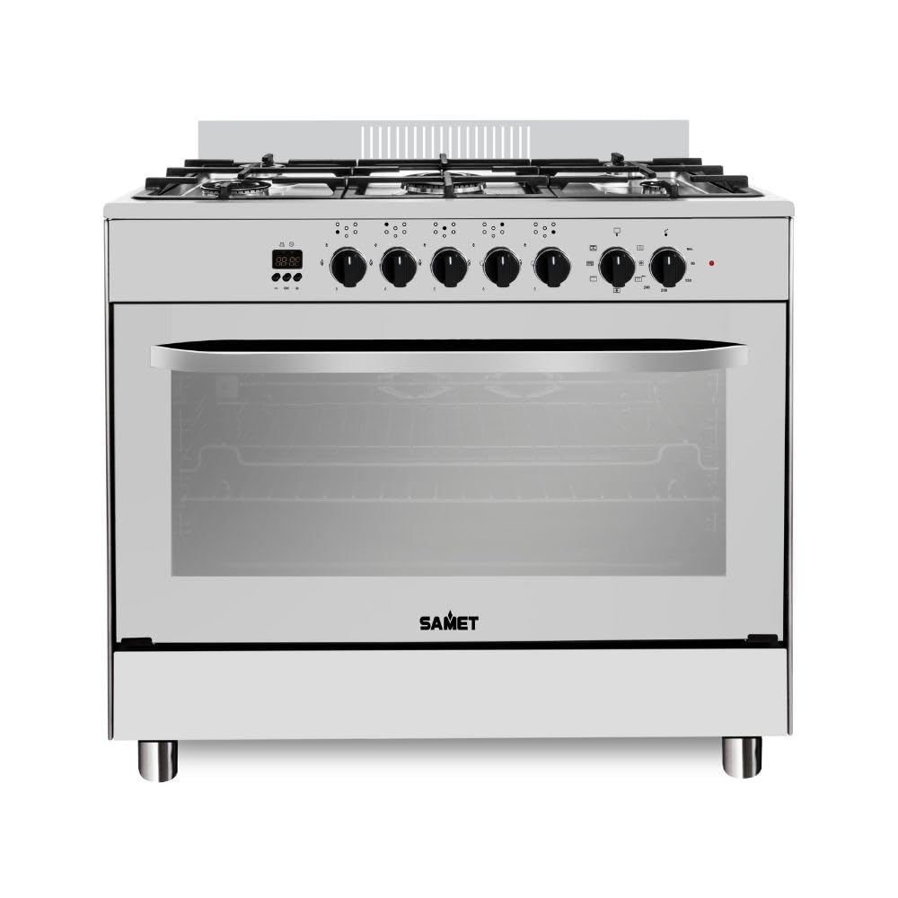 Samet, Cucina a Gas 5 Fuochi con Forno e Grill Elettrici, 90x60 cm, Classe A, in Acciaio Inox, Accessori Inclusi, Modello Stromboli
