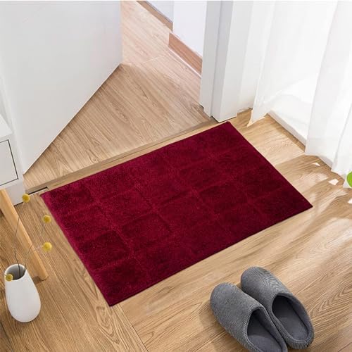 Image of Kuber Industries Door Mat for Entrance, Entry, Office, Bedroom - Fur Checkered Doormat in Maroon