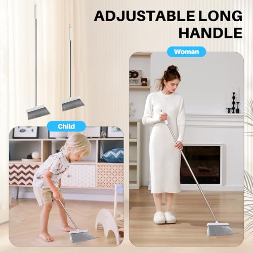 JOYMOOP White Broom and Dustpan Set, Upright Angle Design with Built-in Comb Teeth for Kitchen, Office, Pet Hair, Hard Floors - Image 5