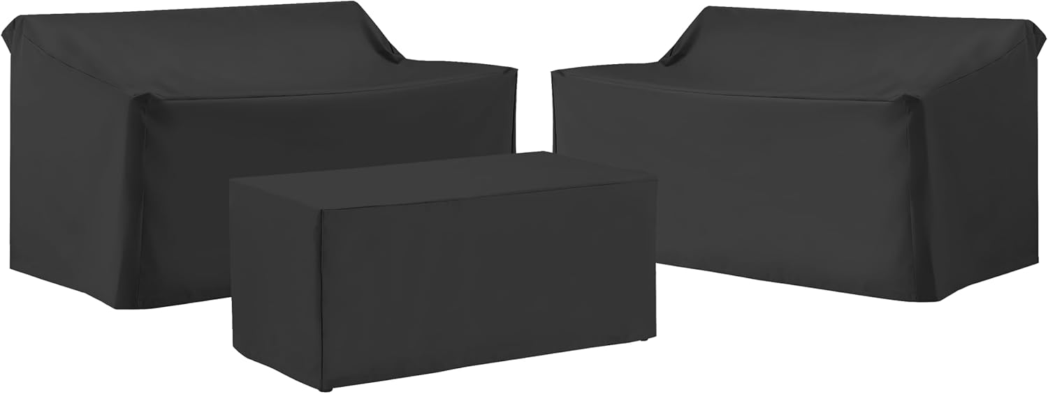 Crosley Furniture Patio Furniture Covers, Waterproof 3-Piece Cover Set for Outdoor Coffee Table, Loveseats, Black