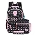 Rucksack Mädchen Schultaschen Set, Schulrucksack mit Lunch-Taschen Federmäppchen 3 Teile Set Bedruckte Lässige Tagesrucksäcke Geeignet für Kinder/Grundschüler/Schüler der Mittelstufe/Teens (Schwarz)