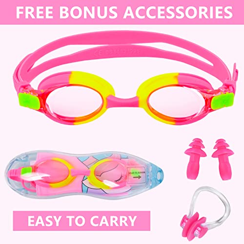 Kids Swim Caps For Girls (Age 6-12), Durable Waterproof Silicone Swimming Cap For Long Hair With Swimming Goggles, Ear Plug And Nose Clip (Pink, Age 6-12) #TOP5