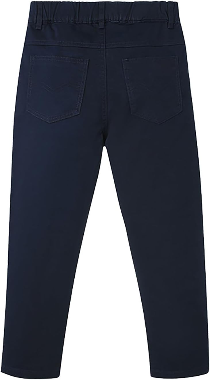 School Uniform Pants for Boy Fleece Lined Winter Warm Dress Pants High Rise Elastic Waisted Trousers with Pockets