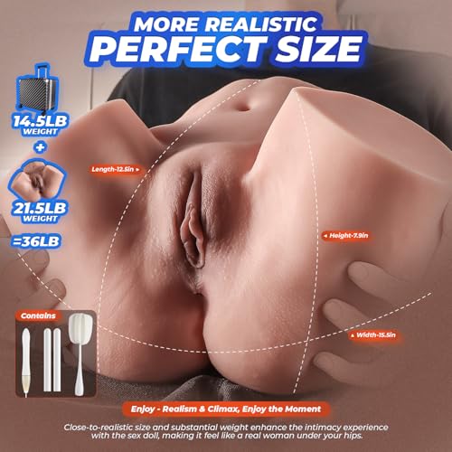Image of Discreet Sex Doll Male Masturbator with Luggage, 36LB Realistic Skin Texture Female Big Ass & Pussy Adult Sex Toy with 2 Hole Deeper Vagina & Tight Anal, Torso Sex Dolls for Orgasm (Flesh)