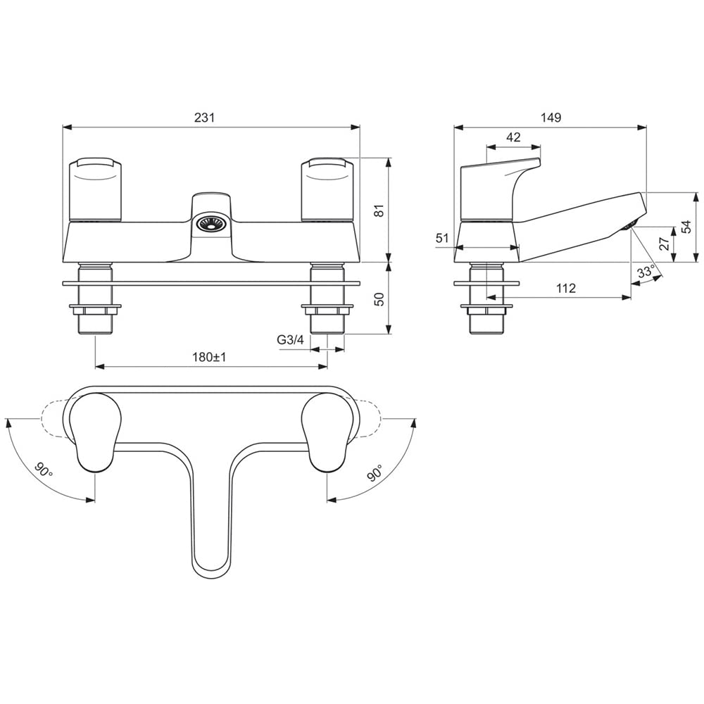 Ideal Standard Cerabase Dual Control Bath Filler tap, BD057AA, Chrome - Image 4