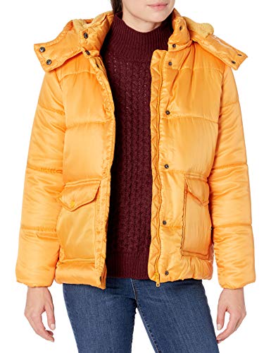 Urban Republic Women's Juniors Puffer Poly Polyfill Jacket, Mustard, 1X