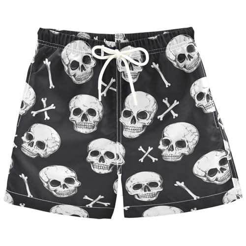 Sugar Skulls Crossbones Boys Swim Trunks Pirate Skeleton Toddler Beach Board Shorts Baby Summer Bathing Suit 3T Multicolor