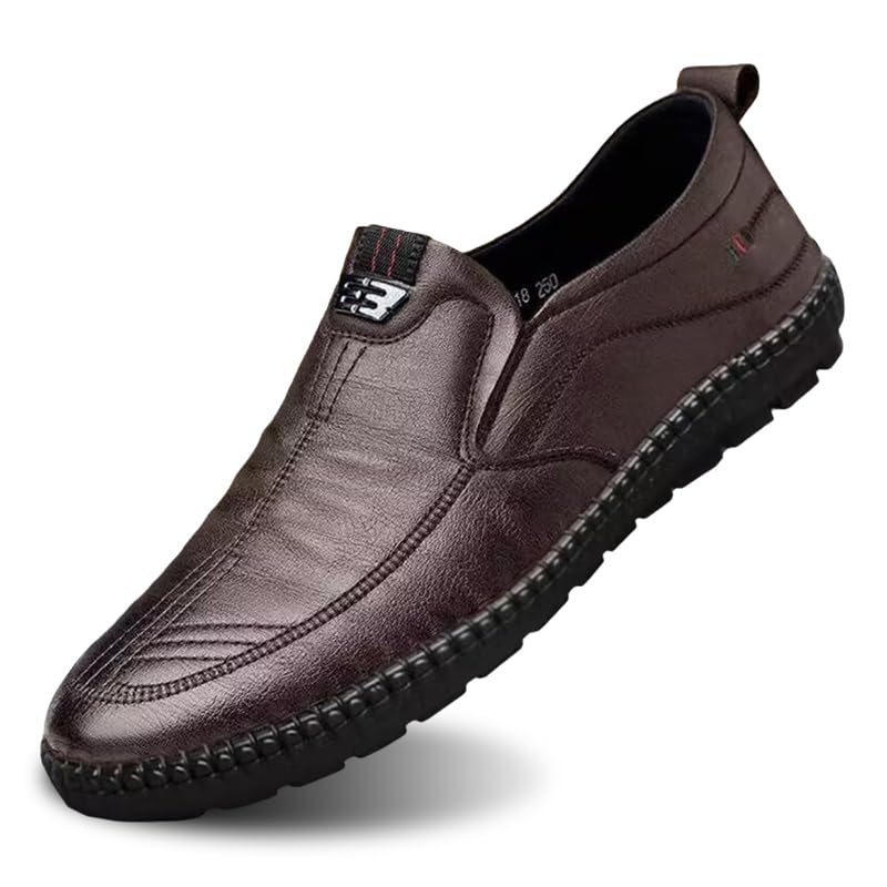 Men's Leather Slip-On Loafers, Casual Walking Shoes, Non-Slip Driving Moccasins, Black and Brown