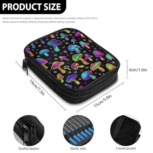 Image of Crochet Hook Case Colorful Mushroom Crochet Hook Holder Portable Crochet Hook Storage Bag with Web Pockets Suitable for Crochet Needles /Knitting Accessories