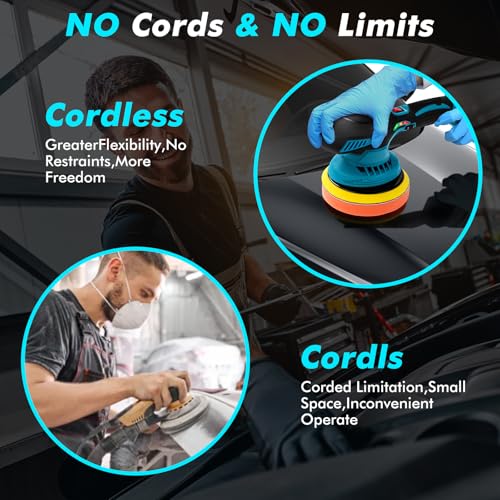 BOROCO Pulidora de Coche Inalámbrica, Máquina de Pulir 6 Velocidades Variables, Pulidora orbital con 2 baterías 21 V para Pulir de 5500 rpm, Encerar y Eliminar Arañazos del Coche - imagen 7