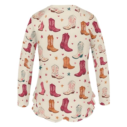 Beautiful Cowboy Boots Girls Long Sleeve Swimsuit Rash Guard One Piece Bathing Suits Zipper 3-12T3