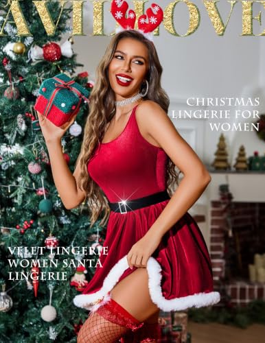 Avidlove Christmas Lingerie for Women Santa Babydoll Velvet Lingerie Dress - image 3