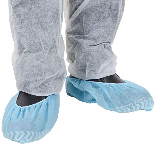 Innovative Haus Premium Thick Extra Large Disposable Boot & Shoe Covers | Durable, Non-Slip,Treads, Water Resistant, Non-Toxic,100% Latex Free | Stronger than Competitor-40 grams | 100-Pack Blue |