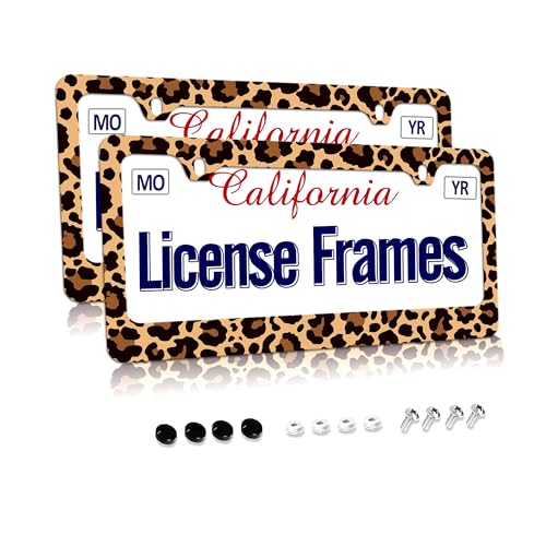 Brown Cheetah License Plate Holder Leopard Print License Plate Frames Cheetah Leopard Car License Plate Covers tag Frame for Women 12.3 X 6.3