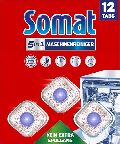 Somat 5in1 Maschinenreiniger (12 Spülgänge) Anti-Kalk Spülmaschinenreiniger für monatlichen Gebrauch Reinigungs-Tabs für die Spülmaschine für längere Lebensdauer ohne extra Spülgang