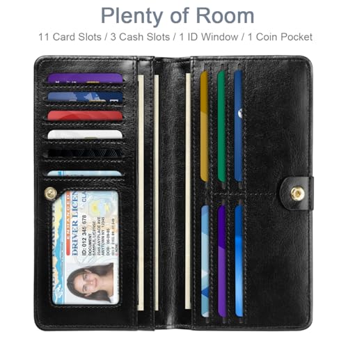 Wallet Women Bifold Faux Crocodile Leather Minimalist Slim Thin Long Wallets RFID Blocking Credit Cards Holder Purse with Back Zipper Coin Pocket for Women and Men,Black2