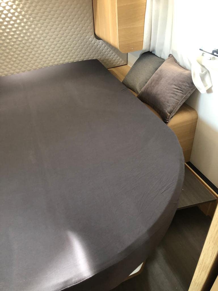 Spannbettlaken Wohnmobil- Queensbett - Antrazith- Bettlaken aus hochwertiger 100% Baumwolle -Oeko-TEX - Multi-Stretch - Spannbettlaken für Matratze Wohnmobile & Wohnwagen